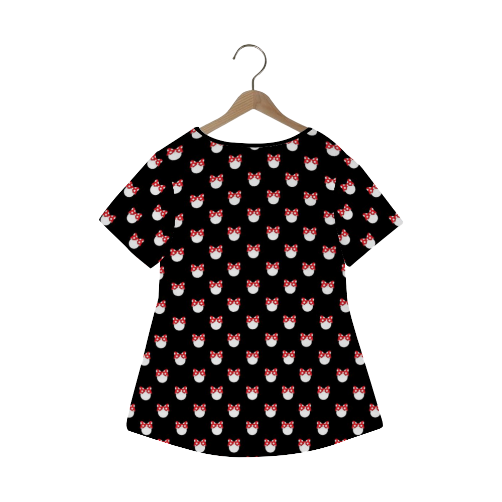 Black With White Polka Dots And Bows Women's Crew Neck Loose Tunic
