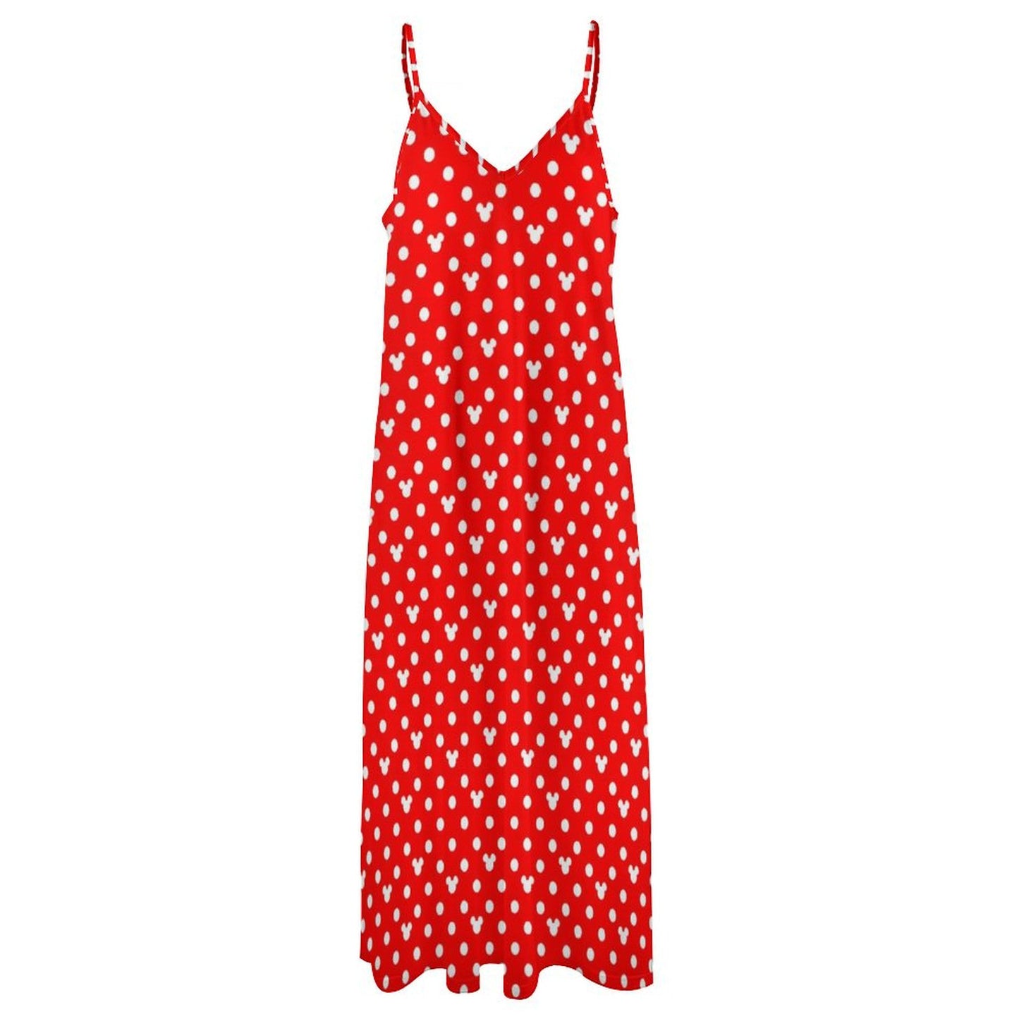 Red With White Mickey Polka Dots Women's Summer Slip Long Dress