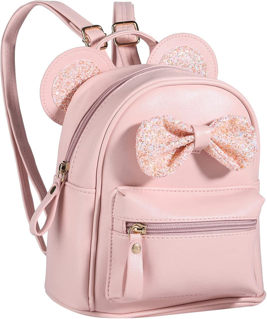 Pink Mini Leather Backpack Sequin bow Mouse Ears