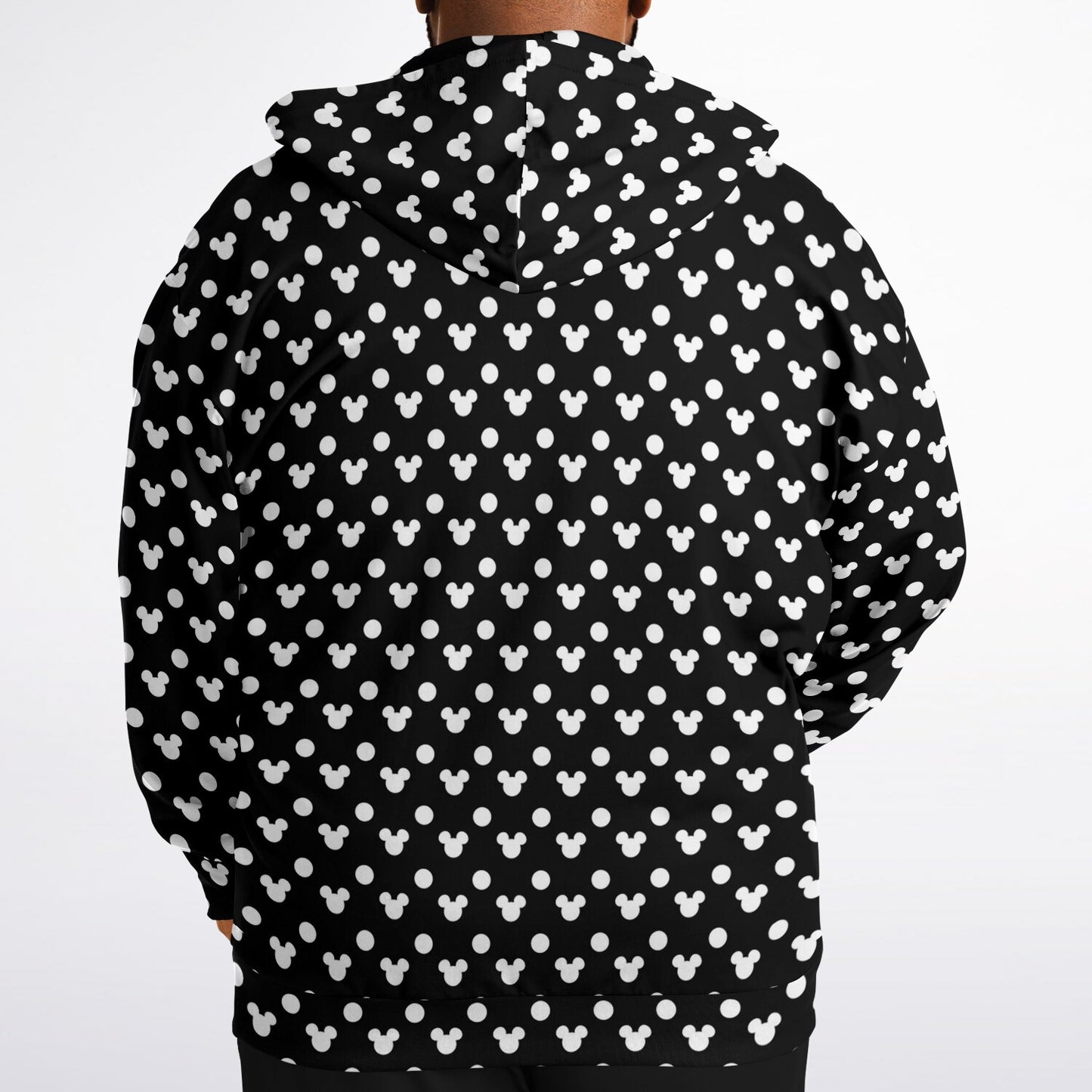 Black With White Mickey Polka Dots Plus-size Unisex Zip Hoodie