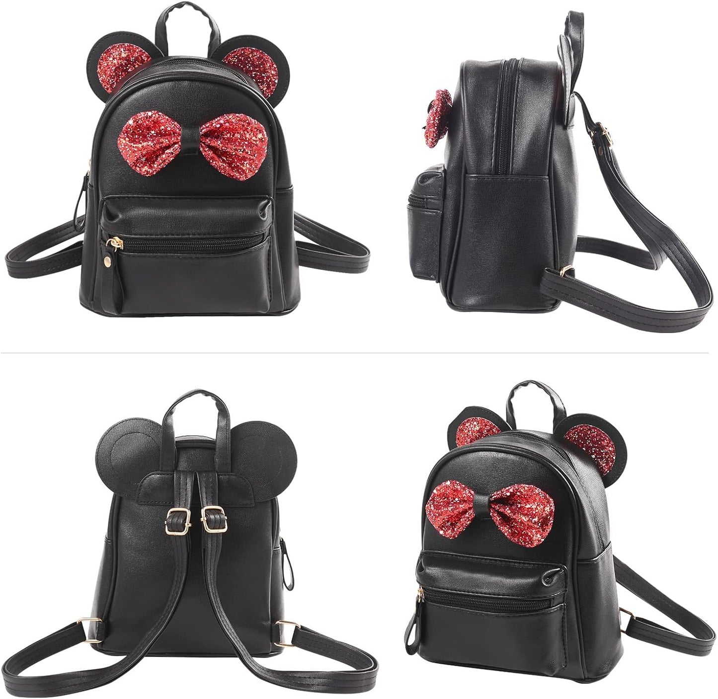 Black Mini Leather Backpack Sequin bow Mouse Ears