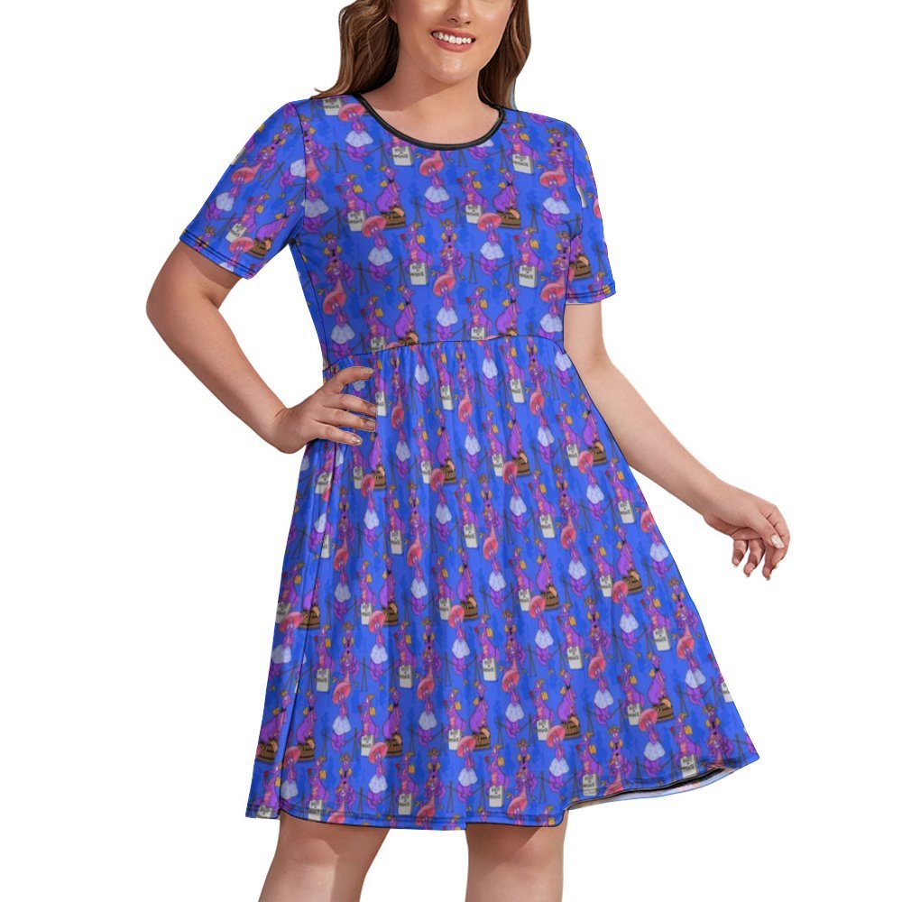 Haunted Mansion Figment Women's Round Neck Plus Size Dress With Pockets