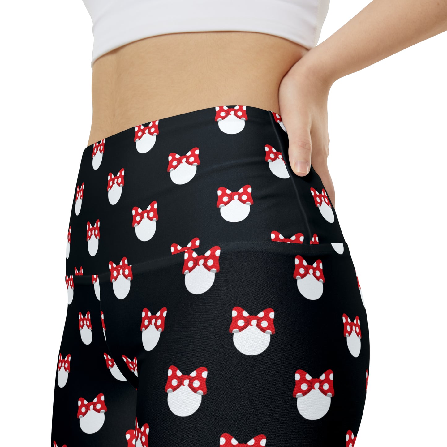 White Polka Dot Red Bow Women's Athletic Workout Shorts