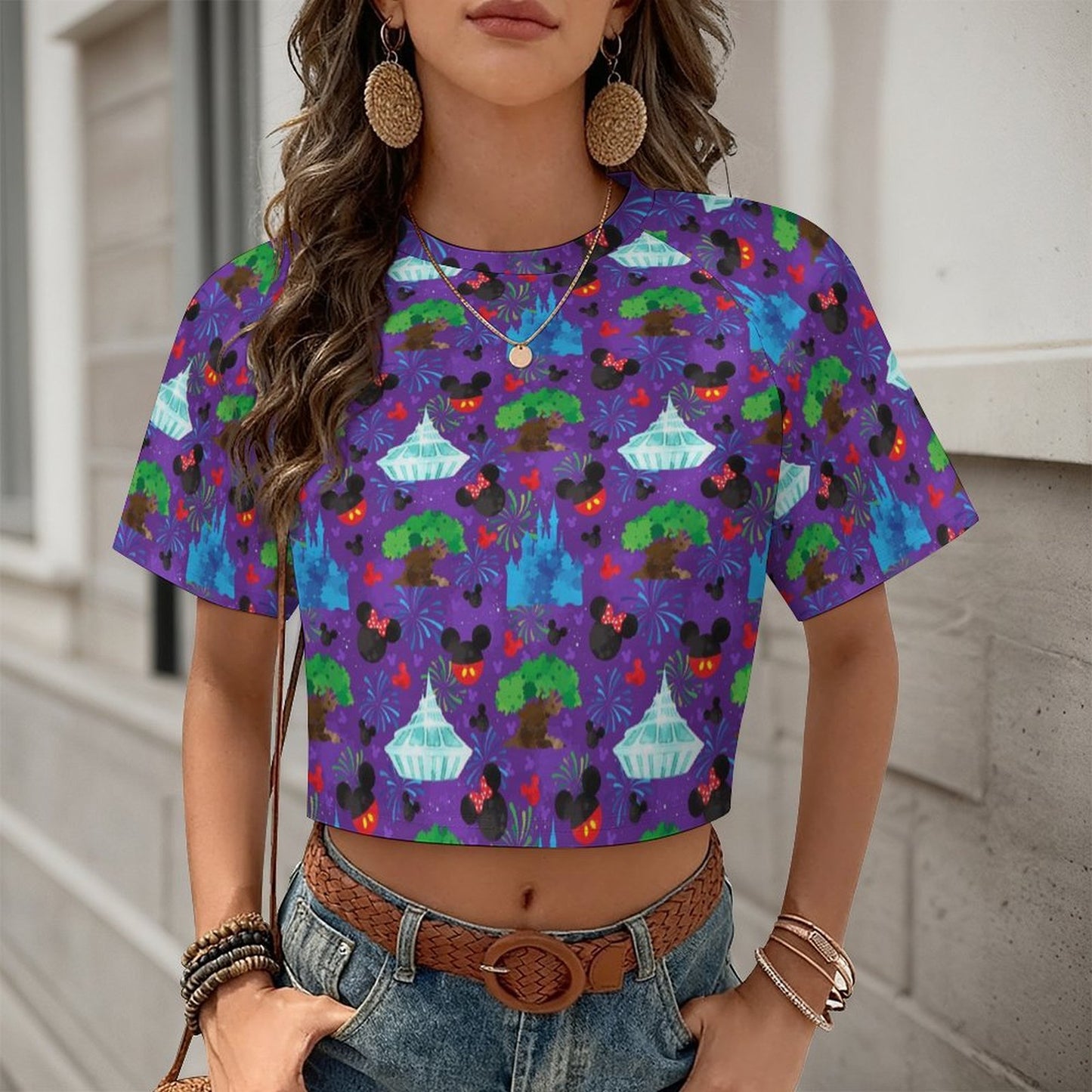 All Over Print Cropped Ralgan T-Shirt - Ambrie