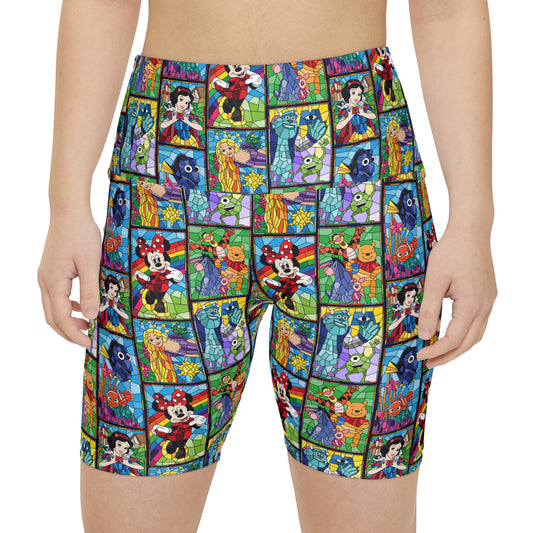 Stained Glass Characters Women's Athletic Workout Shorts
