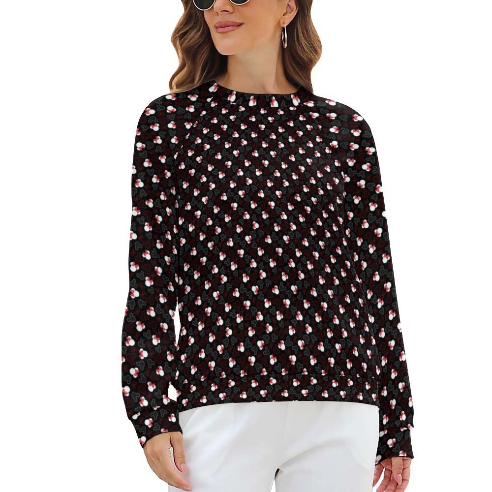 Mickey And Minnie Dots Women's Raglan Crewneck Sweatshirt