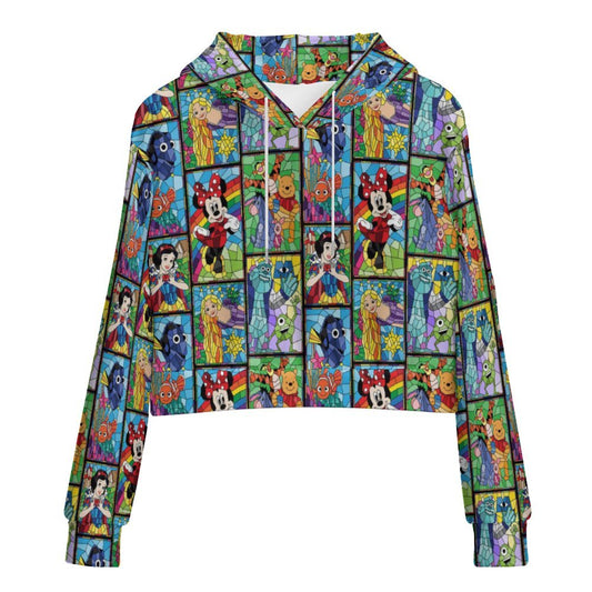 Stained Glass Characters Women's Cropped Hoodie