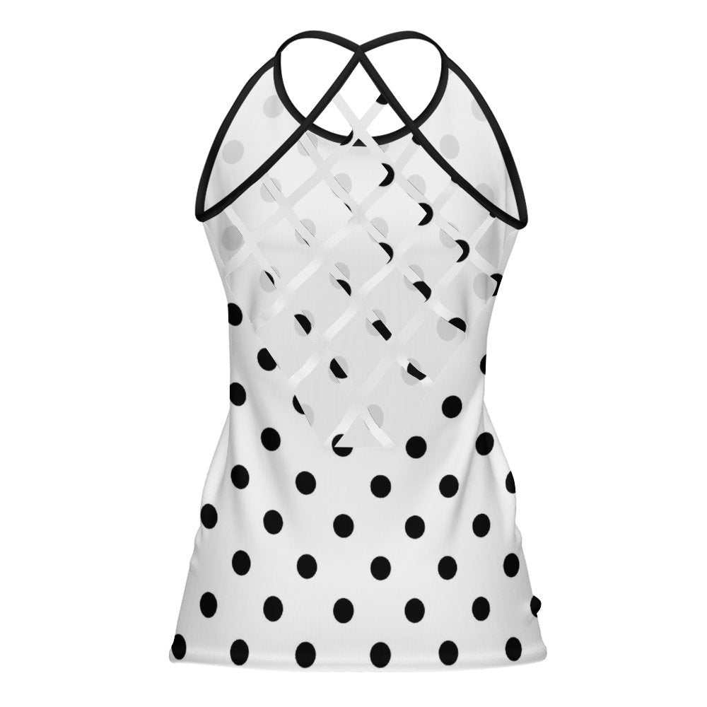 White With Black Polka Dots Women's Criss-Cross Open Back Tank Top