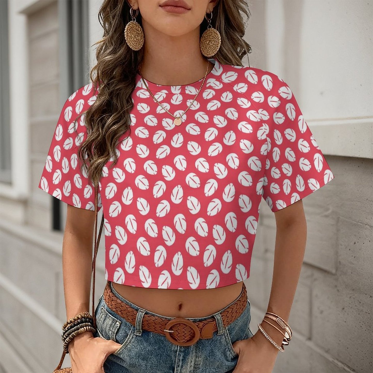 All Over Print Cropped Ralgan T-Shirt - Ambrie