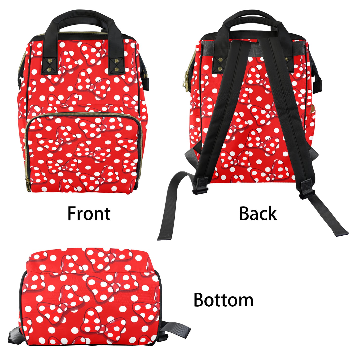 Red With White Polka Dot And Bows Multi-Function Diaper Bag