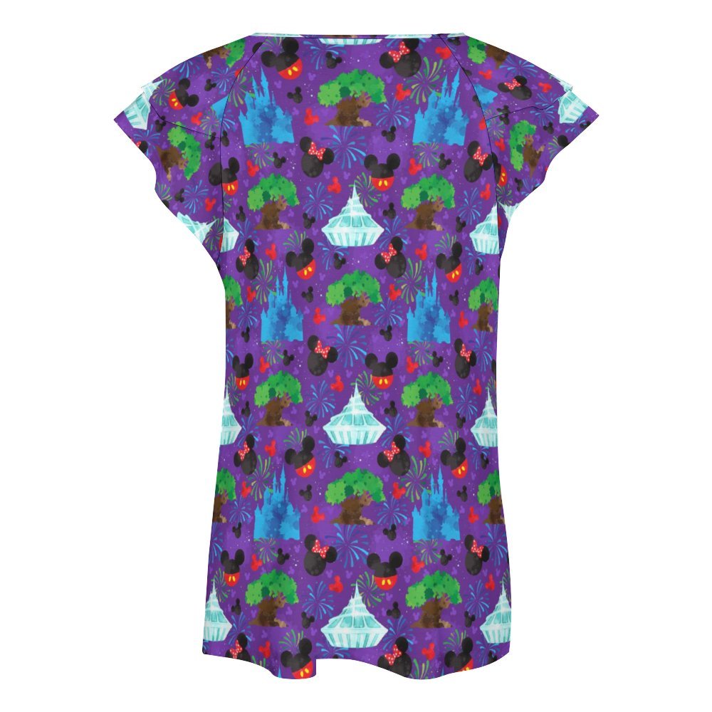 Park Hopper Fireworks Women's Ruffle Sleeve V-Neck T-Shirt