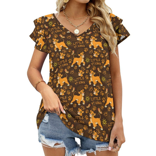 Disney Lion King Little King Women's Ruffle Sleeve V-Neck T-Shirt