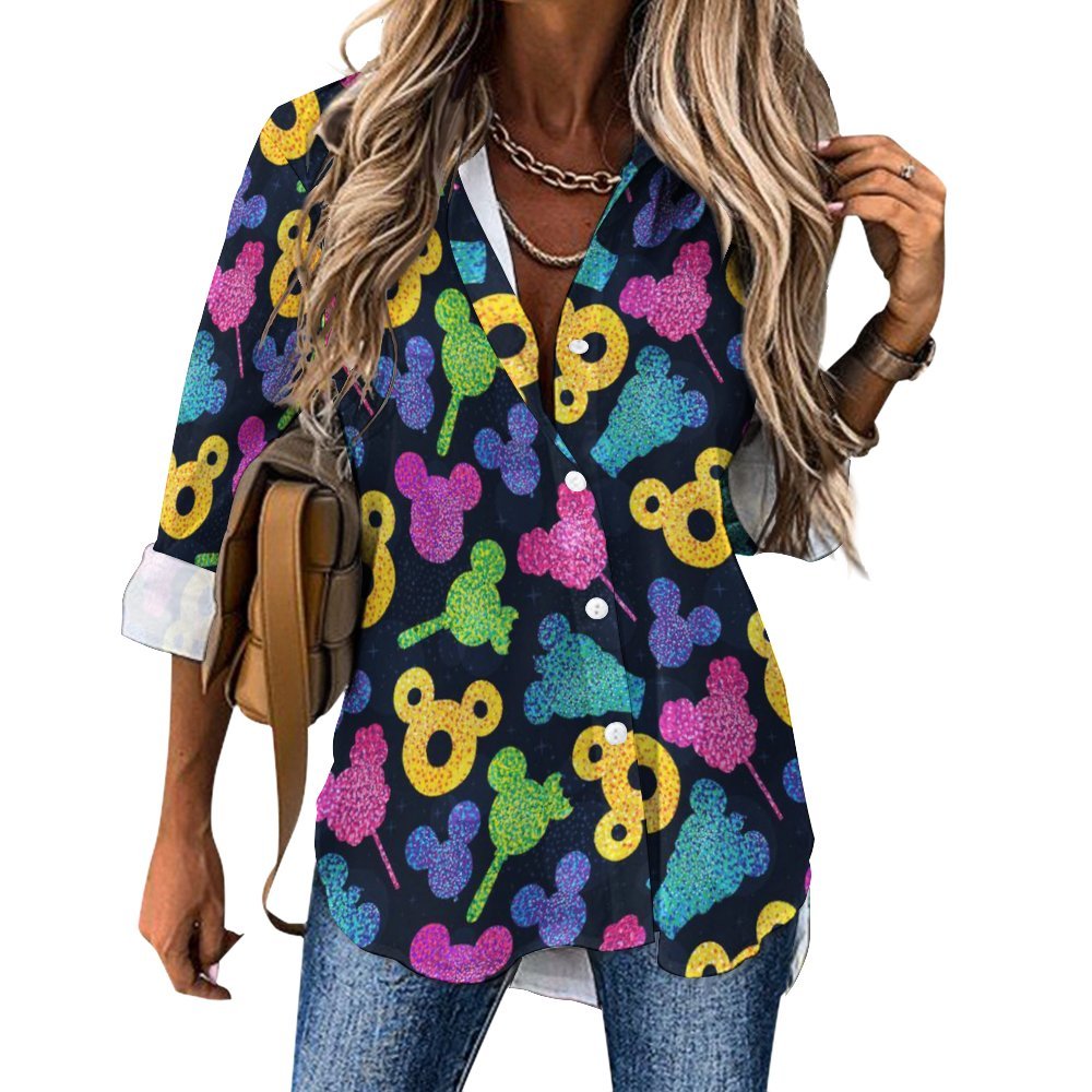 Glitter Park Snacks Long Sleeve Button Up Blouse