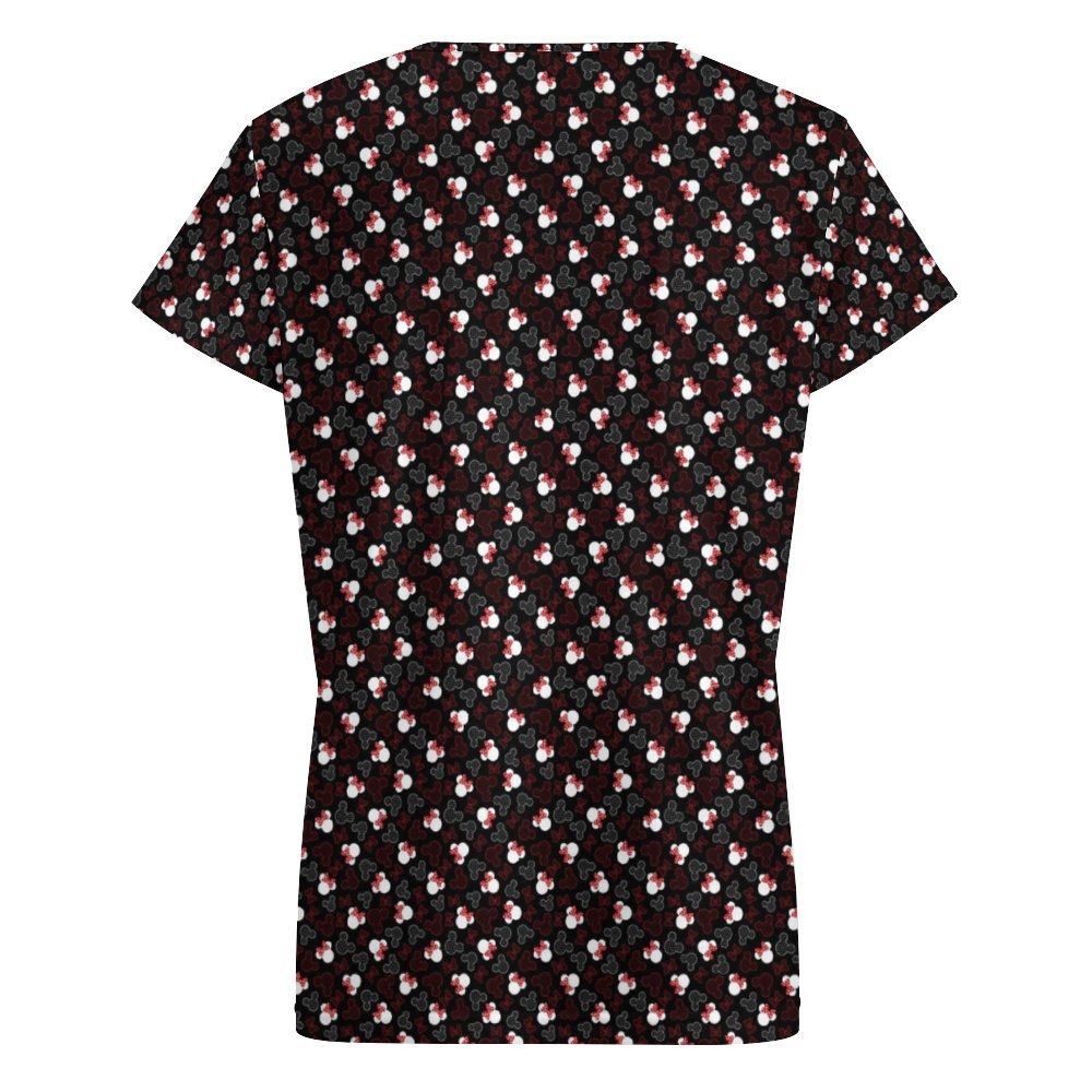 Mickey And Minnie Dots Women's V-Neck Short Sleeve T-Shirt