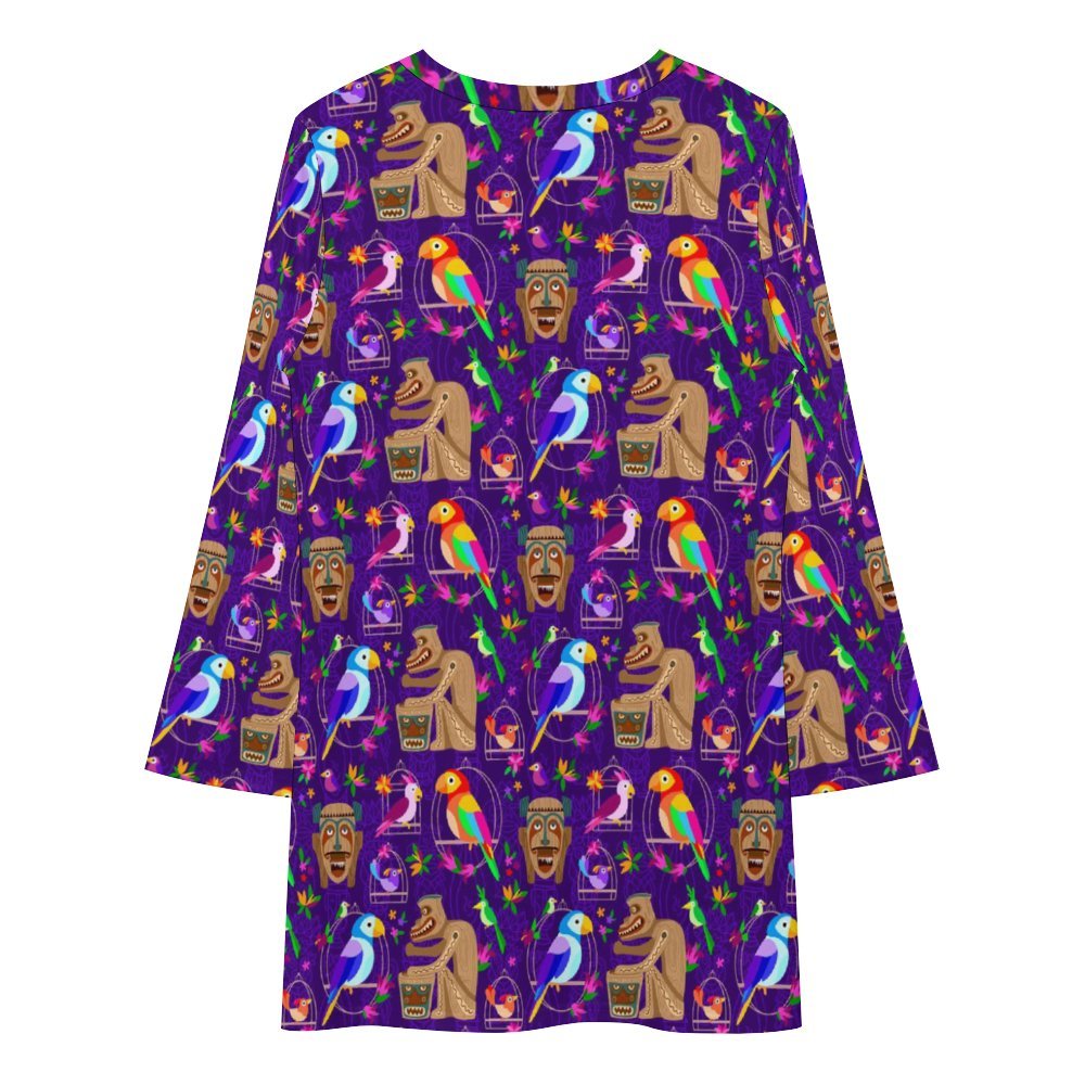 Tiki Plays The Drums Long Sleeve Patchwork T-shirt Dress