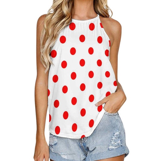 White With Red Polka Dots Women's Round-Neck Vest Tank Top