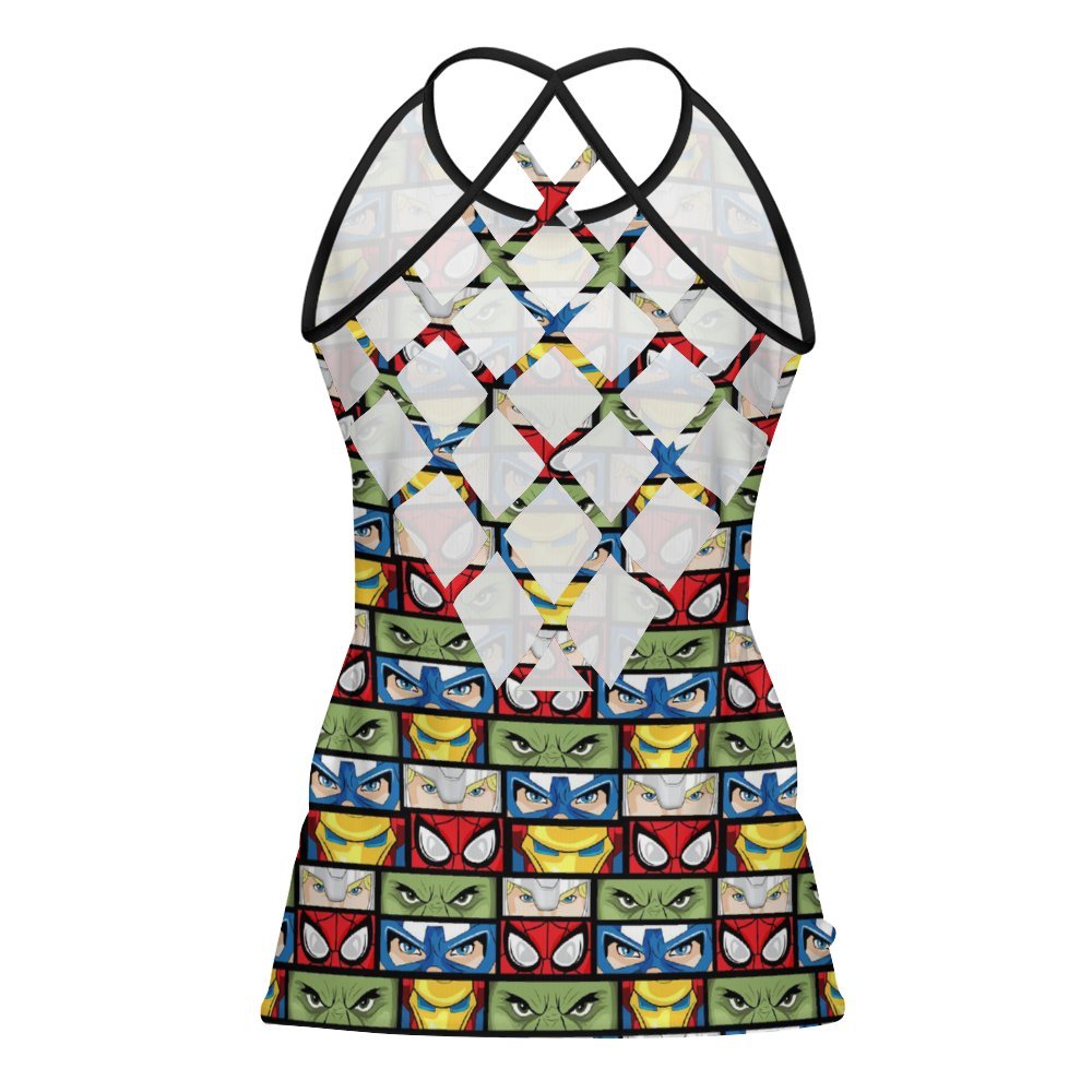 Super Heroes Eyes Women's Criss-Cross Open Back Tank Top