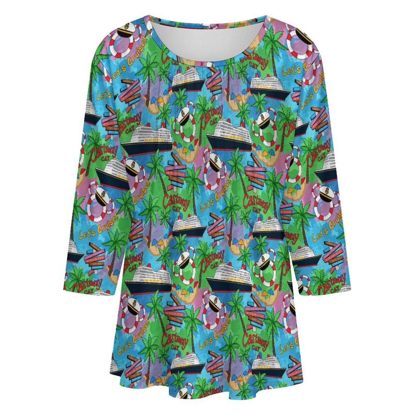 Let's Cruise Women's 3/4 Sleeve Pleated Tunic Top - Ambrie