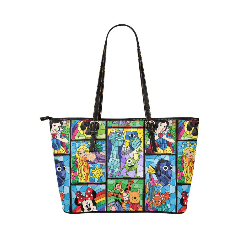 Stained Glass Characters Leather Tote Bag