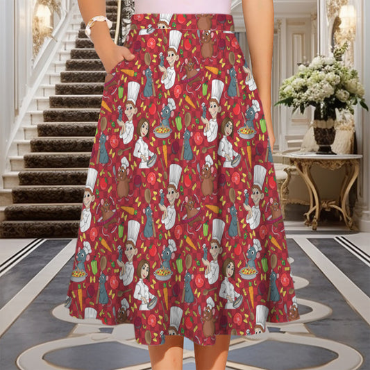 Ratatouille Elastic Waist Midi Skirt With Pockets