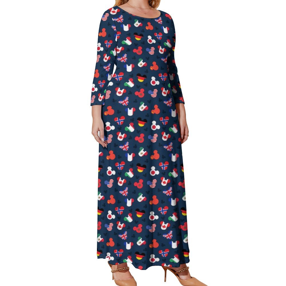 Mickey Flags Plus Size Loose-Fit Long Sleeve Dress