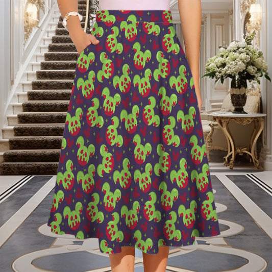Poison Apple Elastic Waist Midi Skirt With Pockets