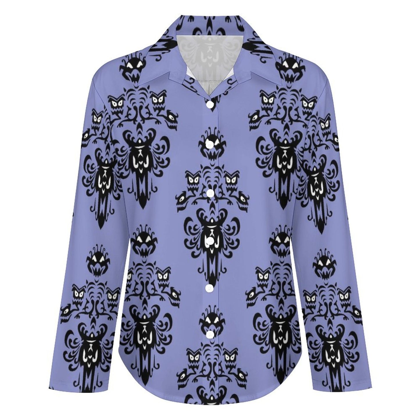 Haunted Mansion Wallpaper Long Sleeve Button Up Blouse