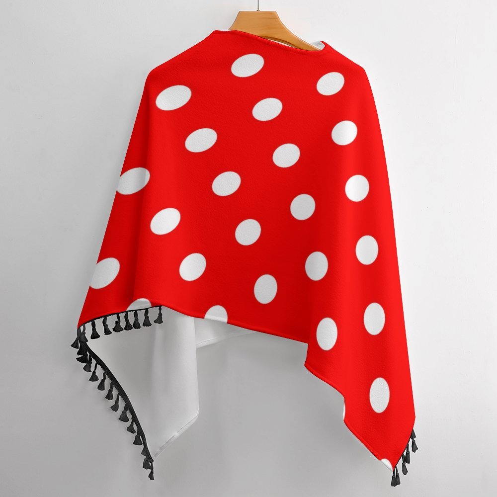 Red With White Polka Dots Tassel Cape