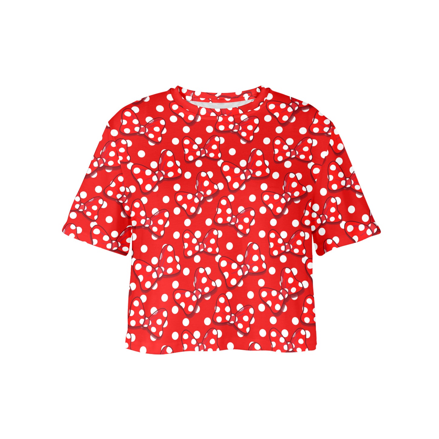 Red With White Polka Dot And Bows Women's Cropped T-shirt