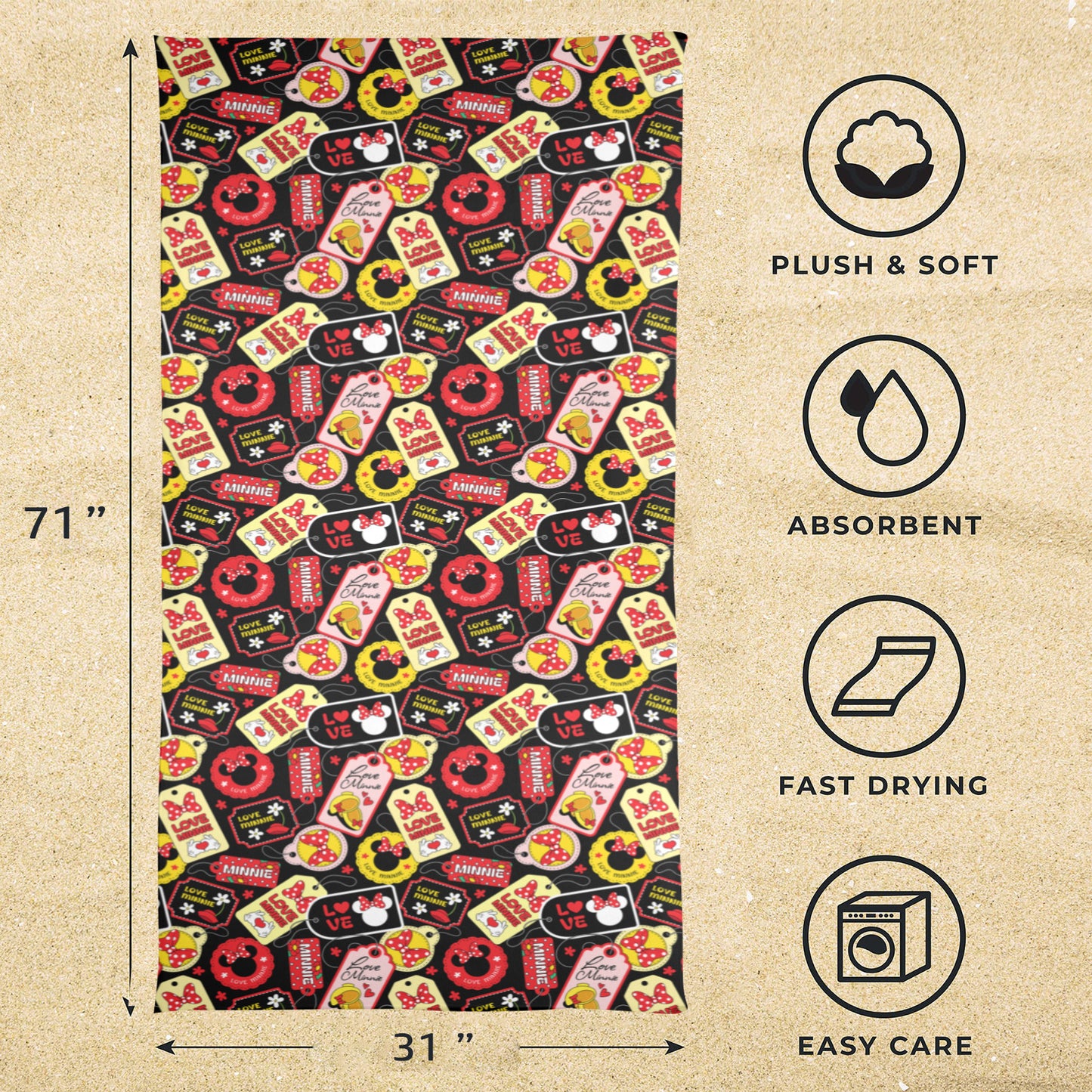 Minnie Tags Beach Towel