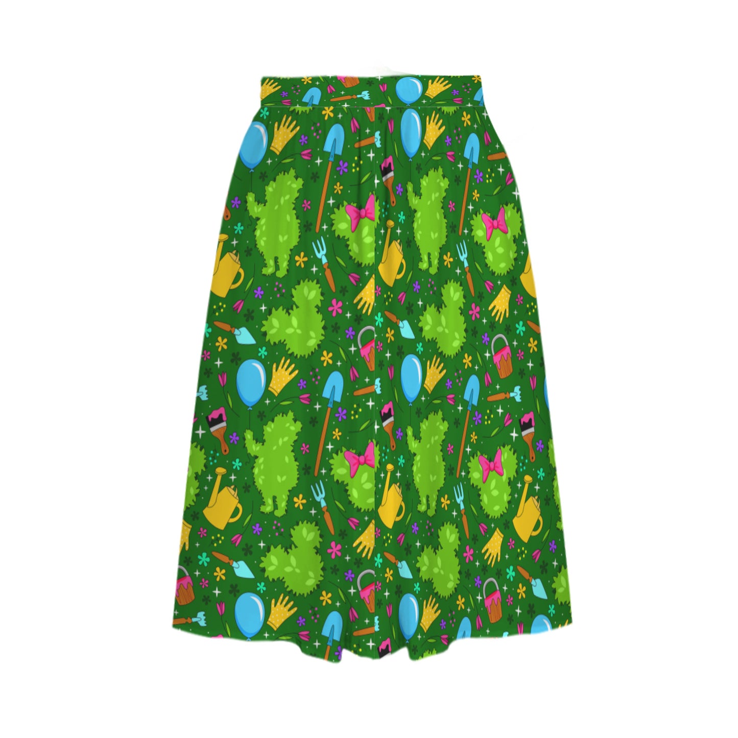Flower And Garden Elastic Waist Midi Skirt With Pockets