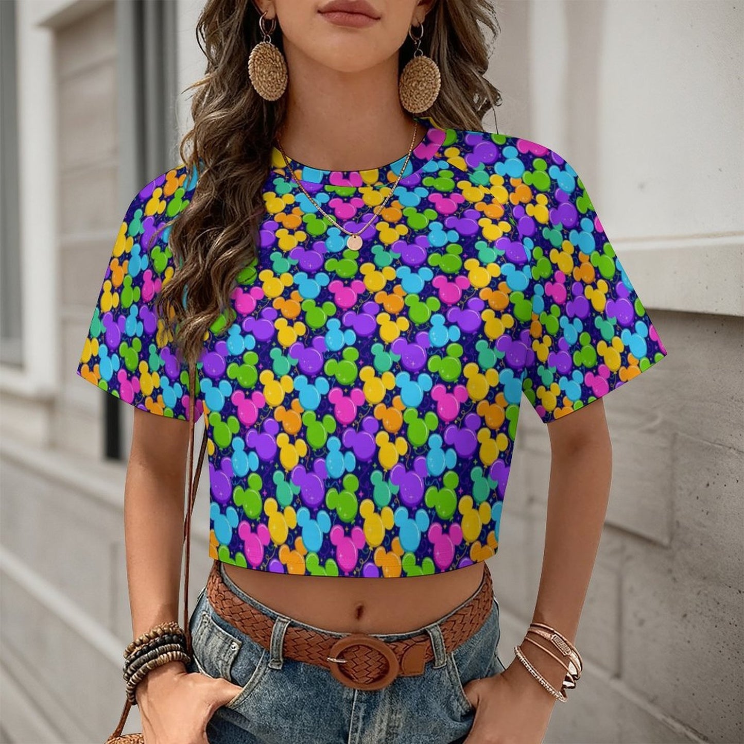 All Over Print Cropped Ralgan T-Shirt - Ambrie