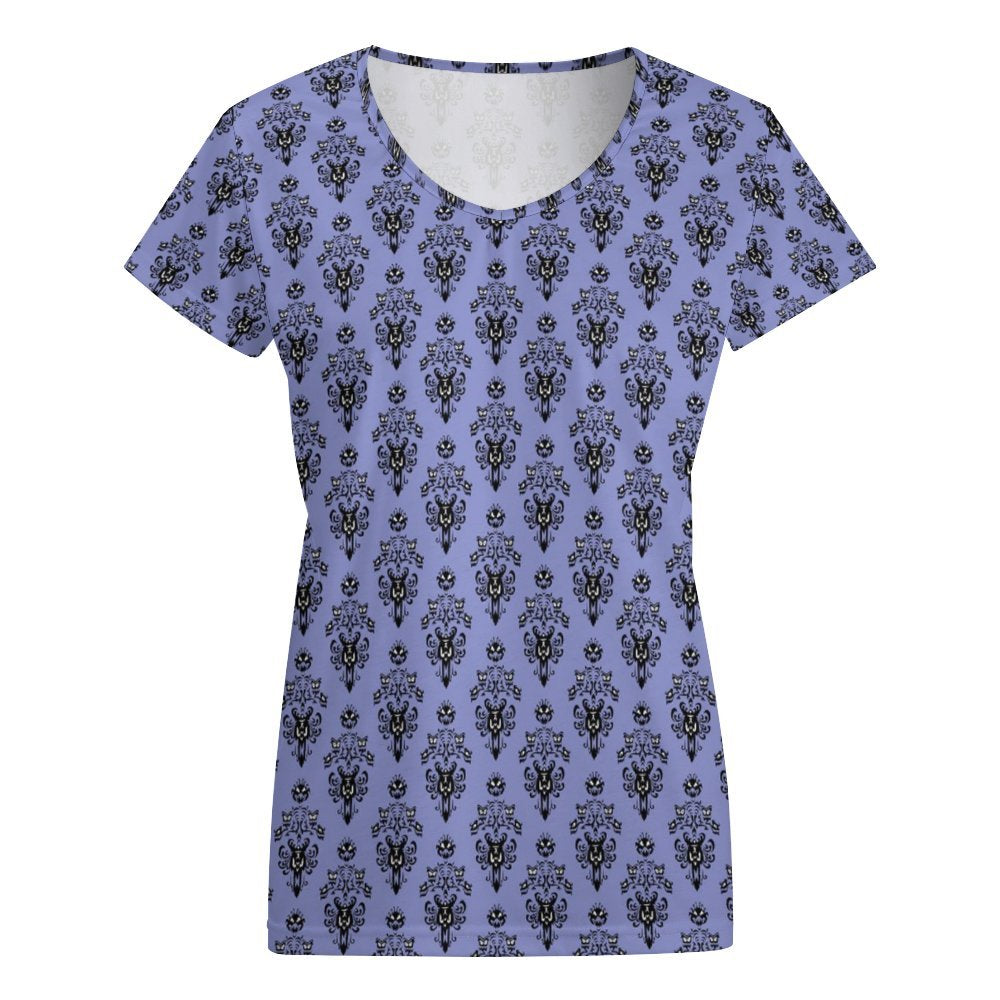 Haunted Mansion Wallpaper Women's V-Neck Short Sleeve T-Shirt