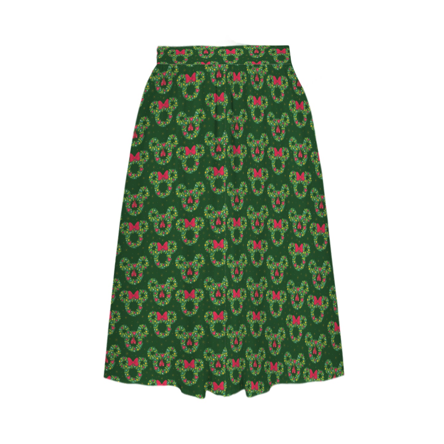 Christmas Wreaths Elastic Waist Midi Skirt With Pockets