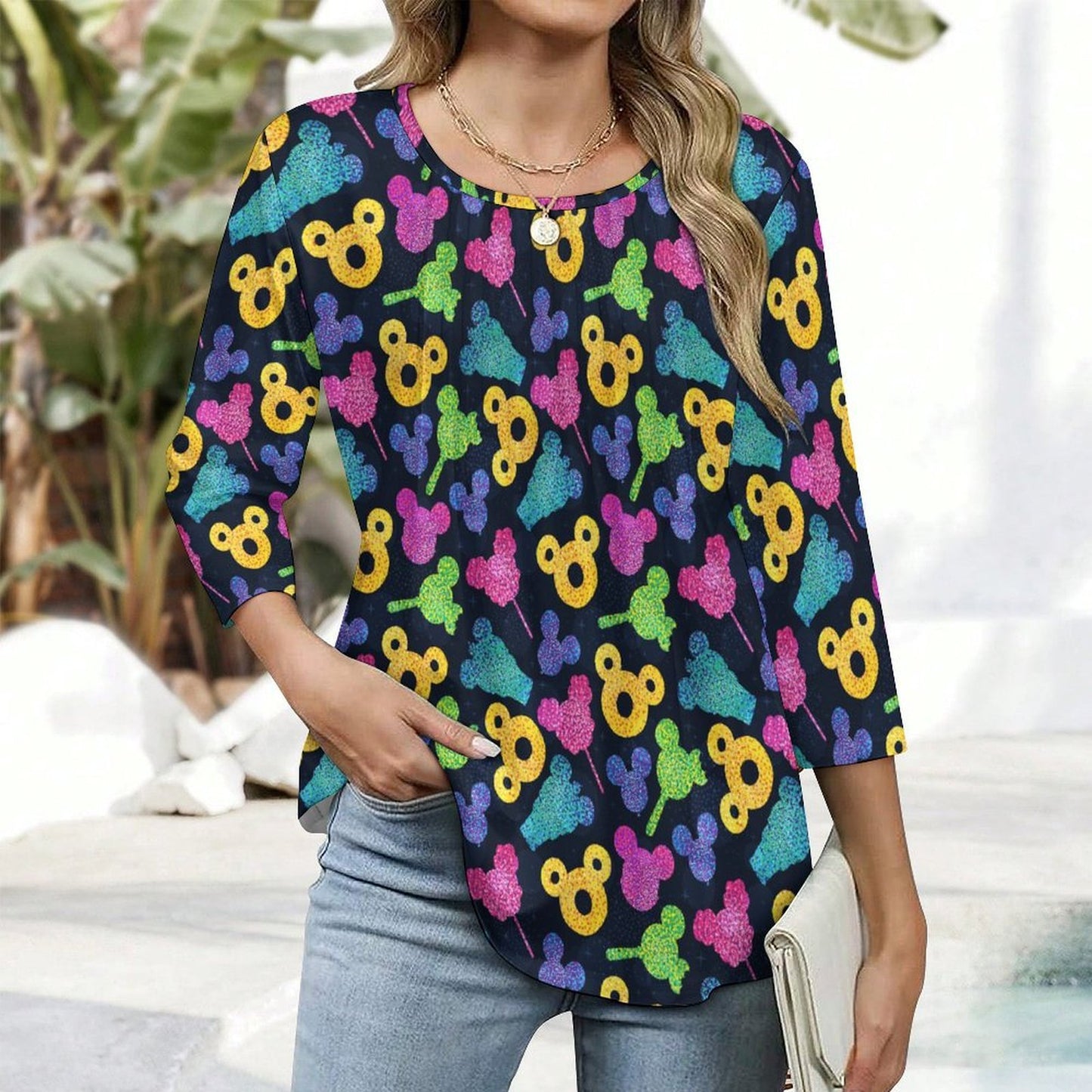 Glitter Snacks Women's 3/4 Sleeve Pleated Tunic Top - Ambrie