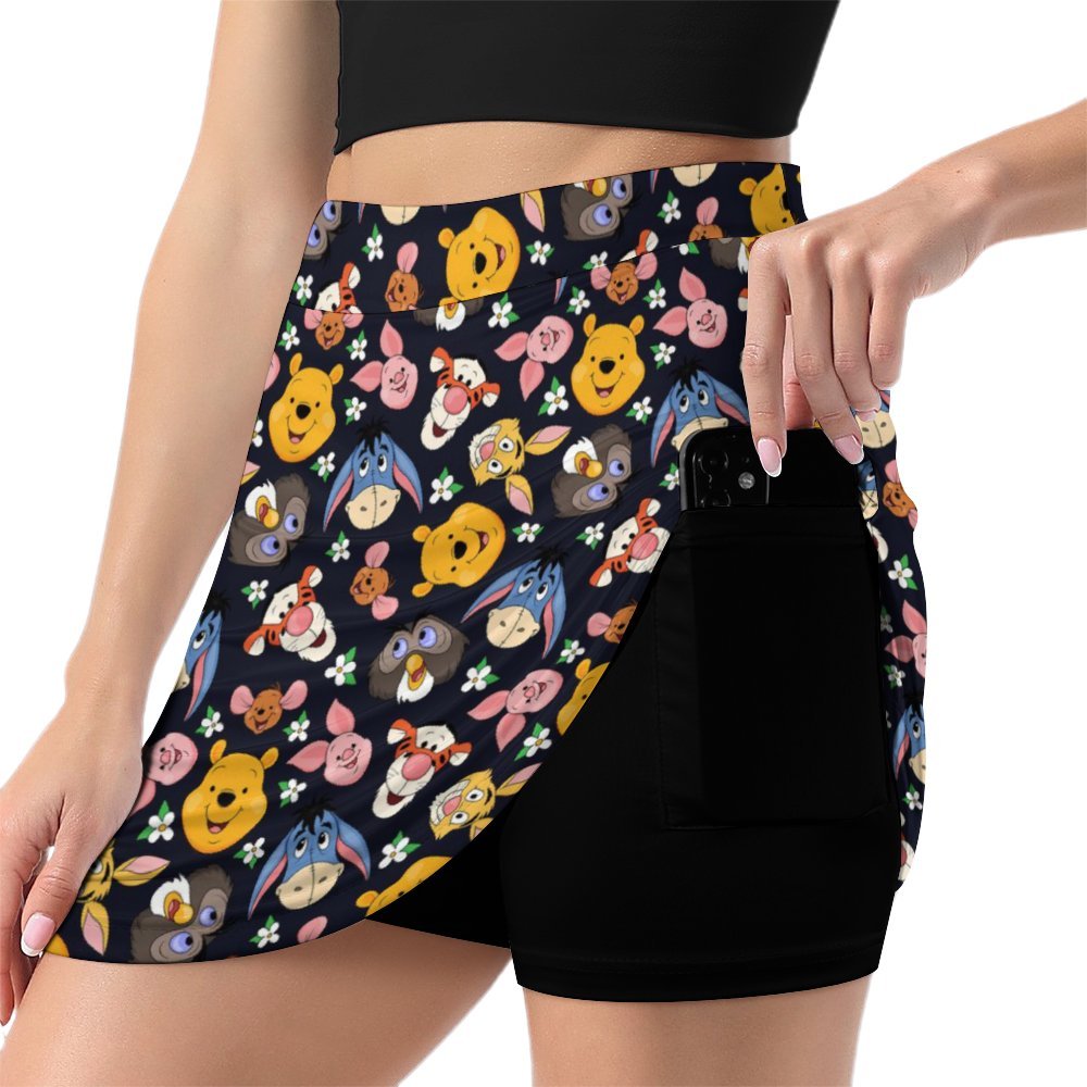 Disney Winnie The Pooh Hundred Acre Wood Friends Athletic A-Line Skirt With Pocket Solid Shorts