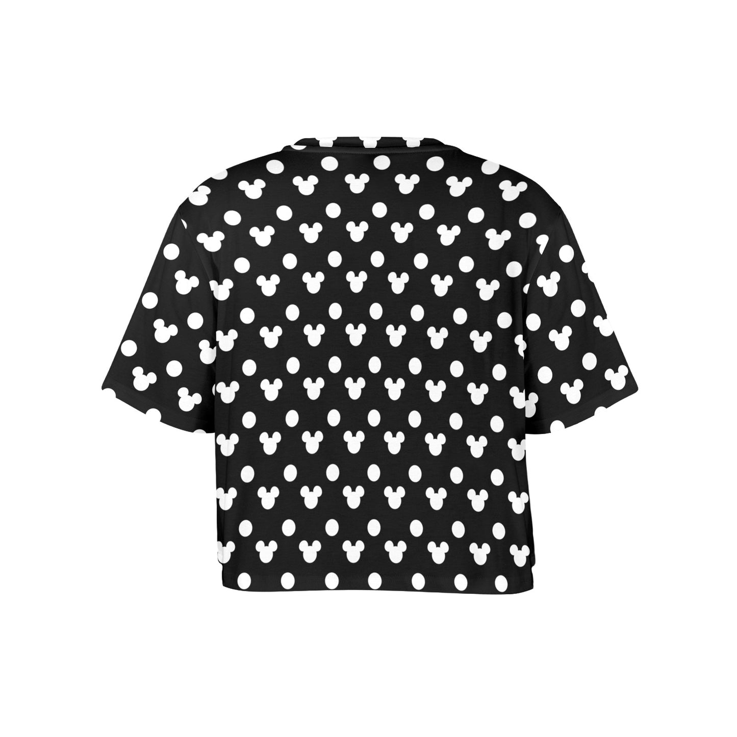 Black With White Mickey Polka Dots Women's Cropped T-shirt