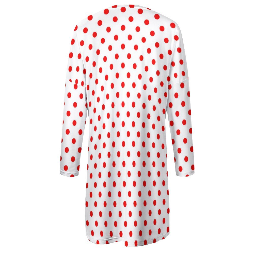 White With Red Polka Dots Women's Long Fit Sweatshirt With Pockets