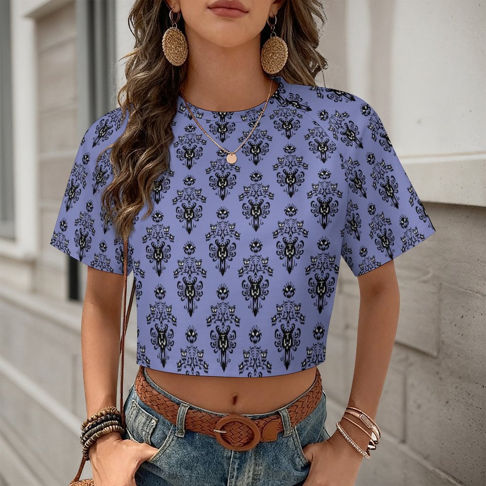 All Over Print Cropped Ralgan T-Shirt - Ambrie
