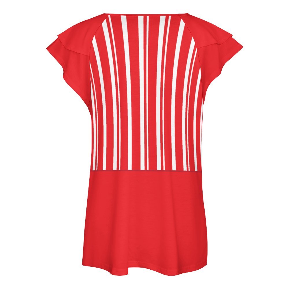 Dapper Dan Red Women's Ruffle Sleeve V-Neck T-Shirt