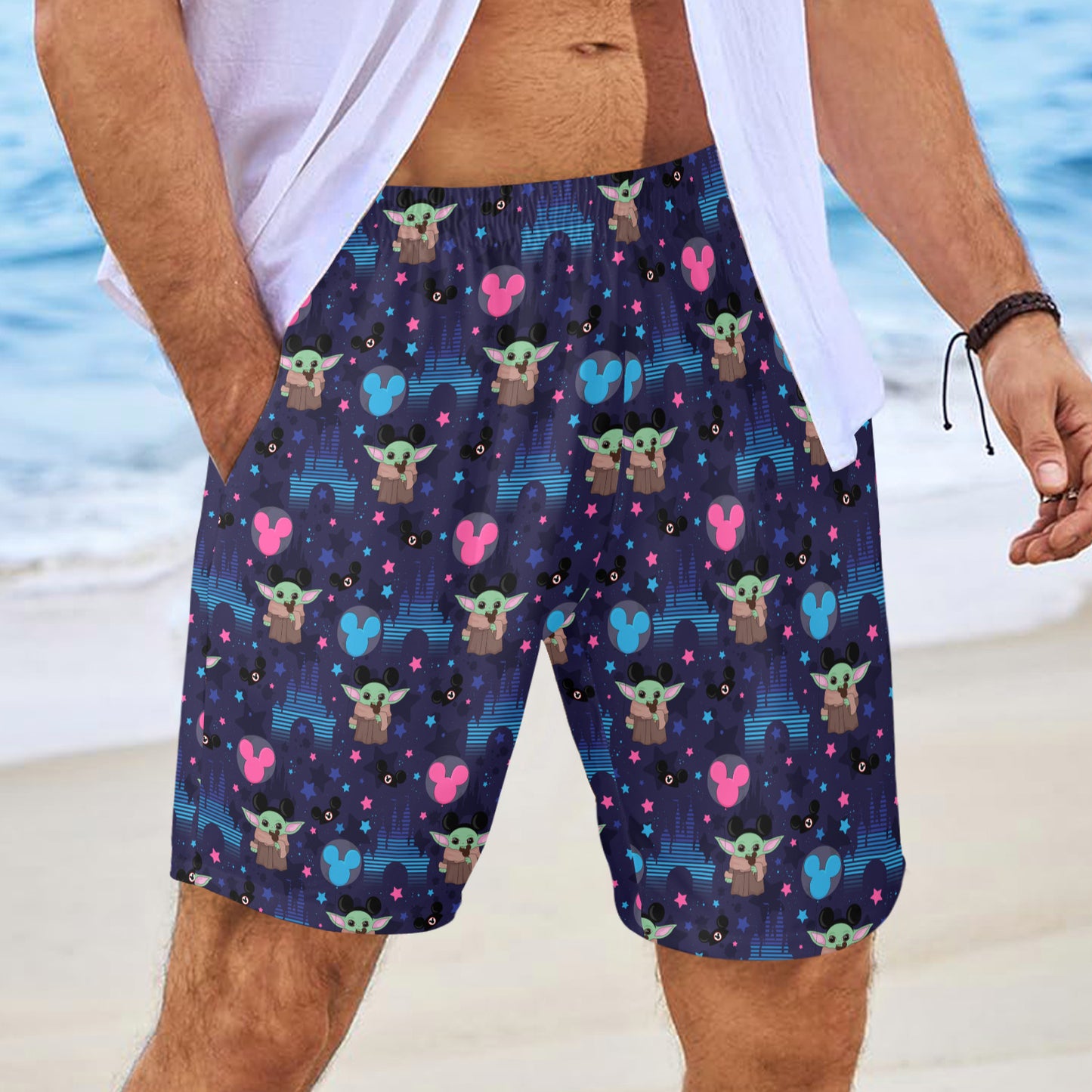 Baby Yoda Castles Men's Swim Trunks Swimsuit