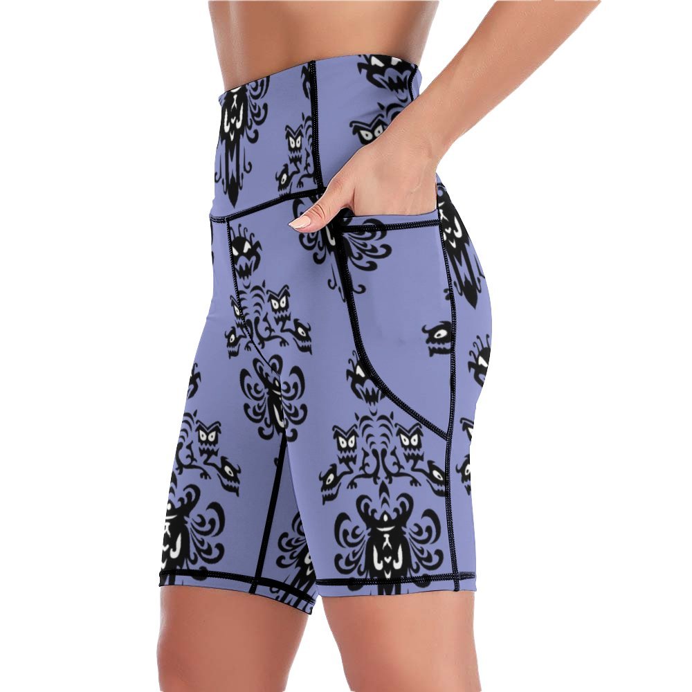 Haunted Mansion Wallpaper Women's Knee Length Athletic Yoga Shorts With Pockets