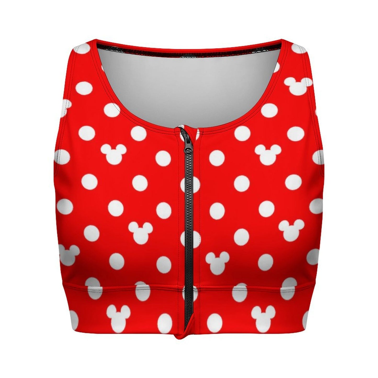 Red With White Mickey Polka Dots Women's Yoga Zipper Vest - Ambrie