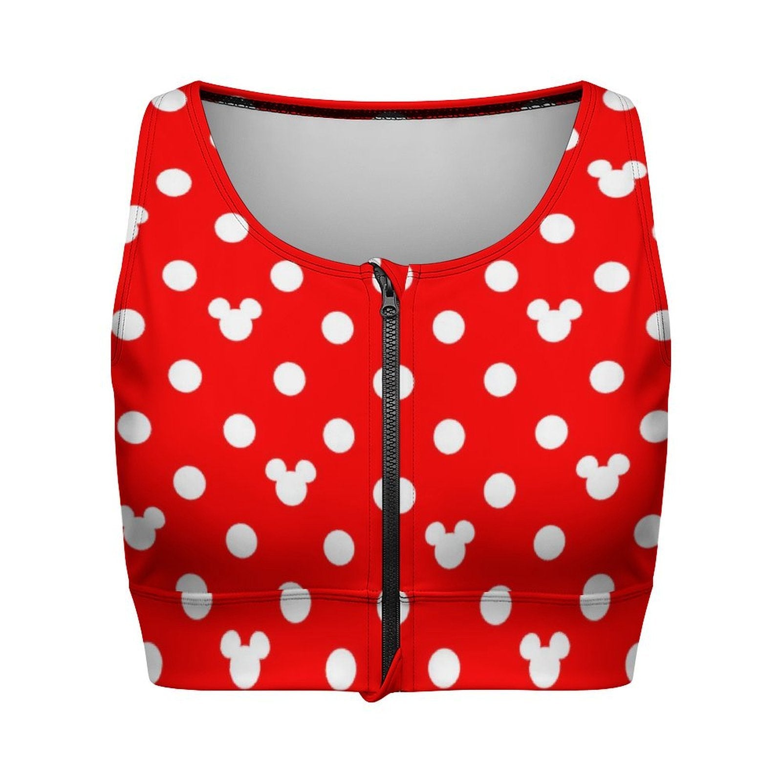 Red With White Mickey Polka Dots Women's Yoga Zipper Vest - Ambrie