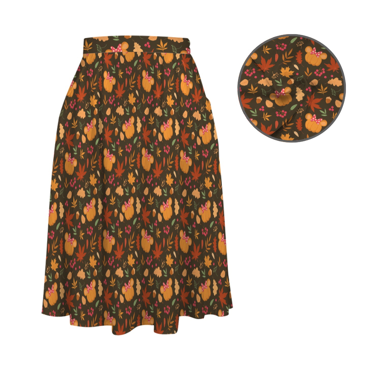 Pumpkins Elastic Waist Midi Skirt With Pockets