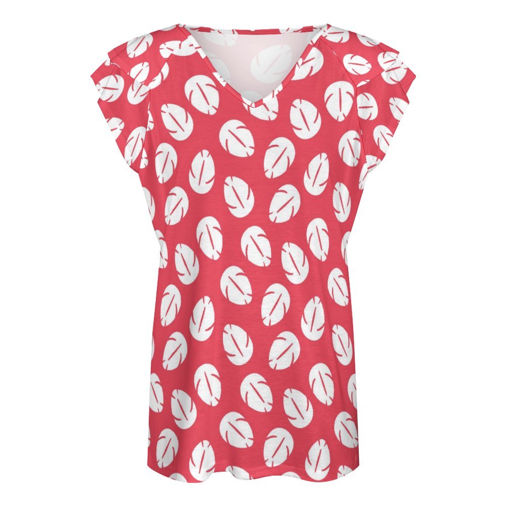 Lilo's Dress Women's Ruffle Sleeve V-Neck T-Shirt