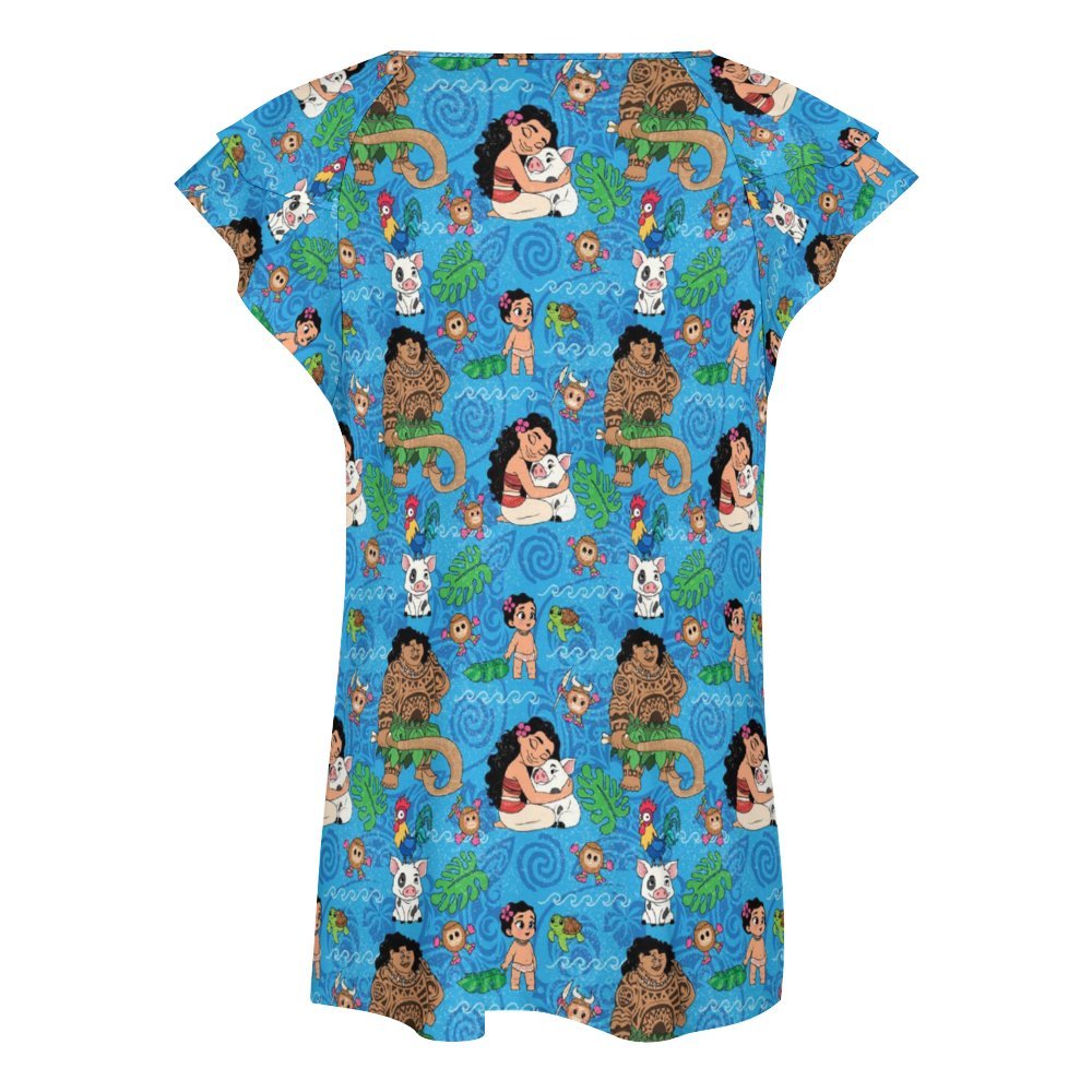 Disney Moana Women's Ruffle Sleeve V-Neck T-Shirt