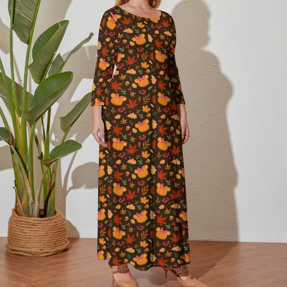 Fall Pumpkins Plus Size Loose-Fit Long Sleeve Dress