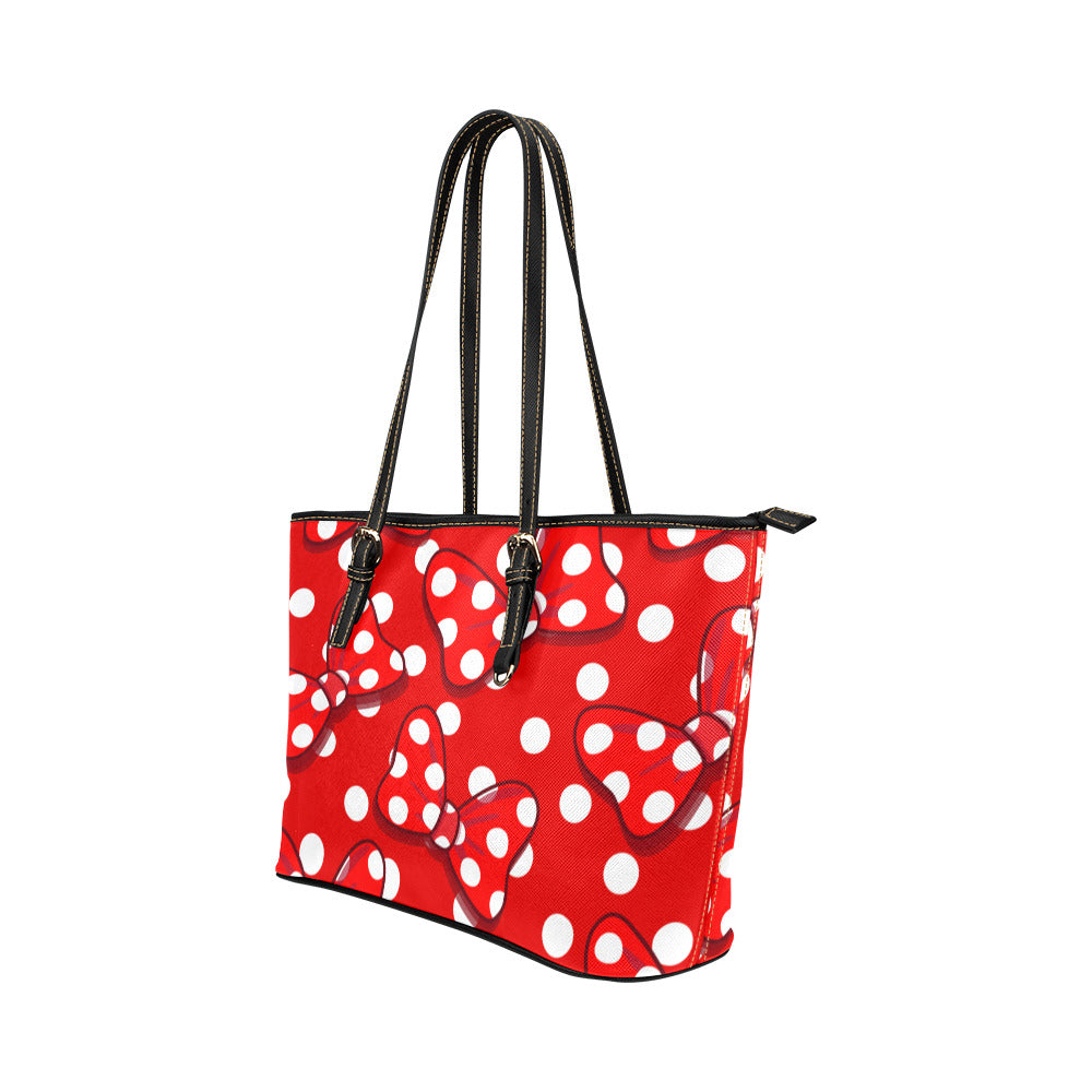 Red With White Polka Dot And Bows Leather Tote Bag