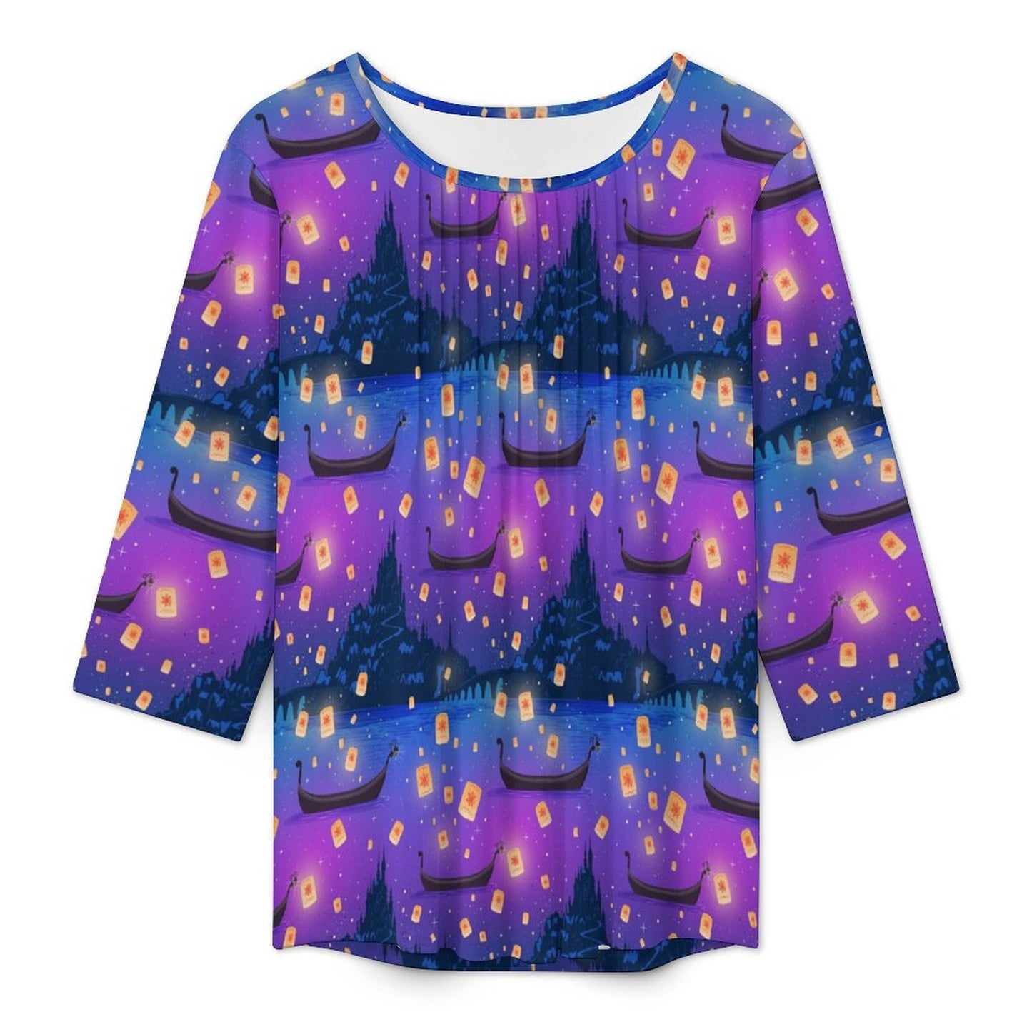 Floating Lanterns Women's 3/4 Sleeve Pleated Tunic Top - Ambrie